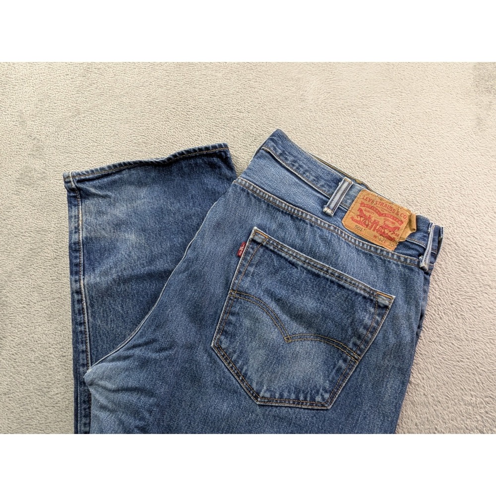 Levis 501 Mens Original Fit Button Fly Straight Leg Jeans Blue Denim 42x30